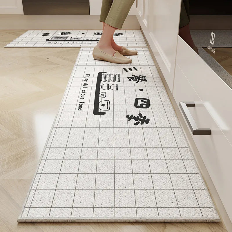 VIKAMA 1/2PC Cartoon Easy To Manage Kitchen Floor Mat Home Long Crystal Velvet Carpet Dirt Resistant and Non-Slip Floor Mat