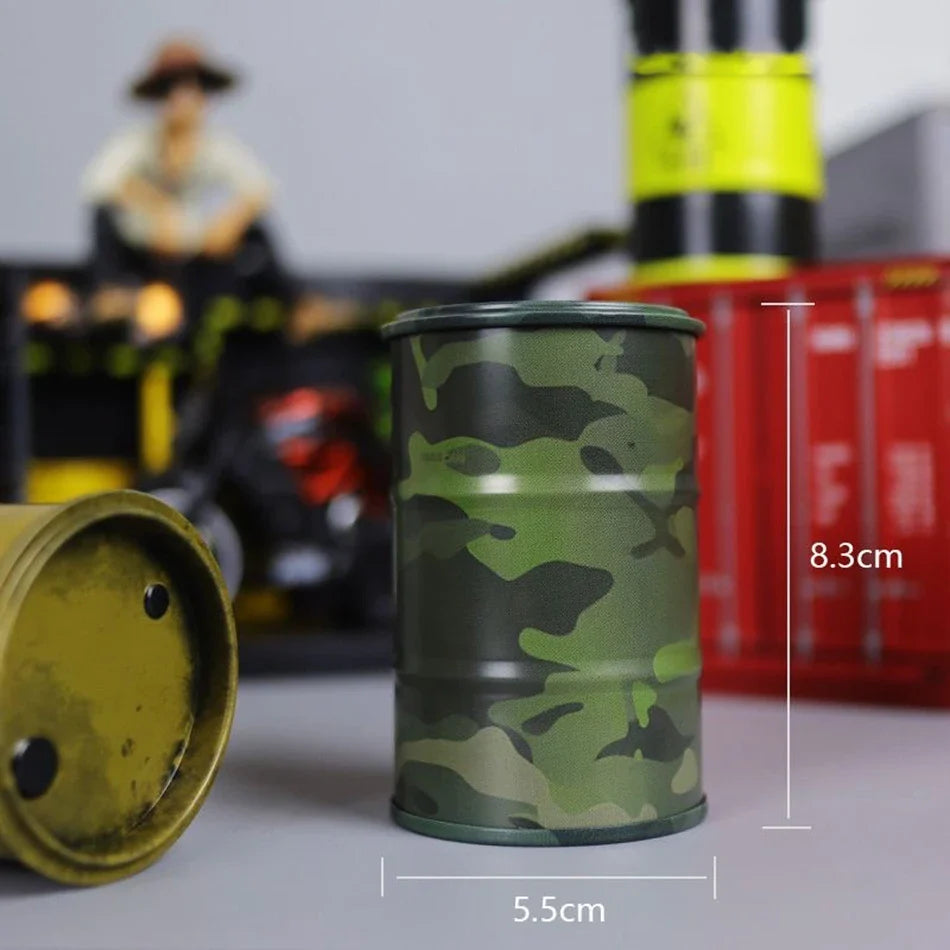 Iron Mini Oil Drum Model Chemistry Oil Drum Model Car Model Desktop Decoration Storage Box War Games Scene Model for Xmas Gifts