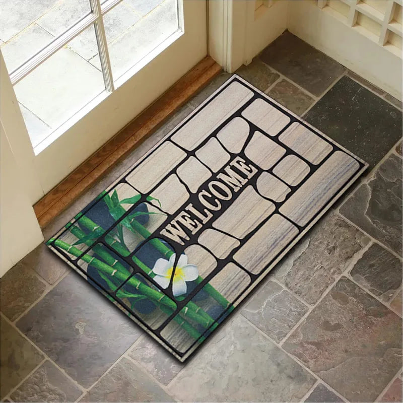 VIKAMA Crystal Velvet Floor Mat Stone Wood Grain Entryway Door Mat Entry Non-Slip Foot Mat Home Decoration Small Carpet 40x60cm