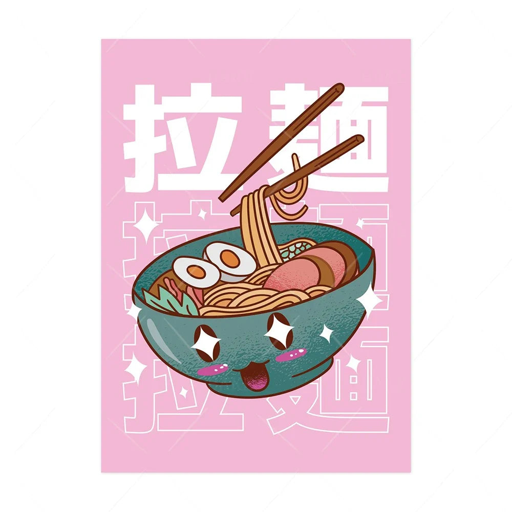 Japanese Kawaii Cuisine Poster Ramen Drink Milk Canvas Painting Wall Picture Soda Water Vapor Wave Print Restaurant Decoration