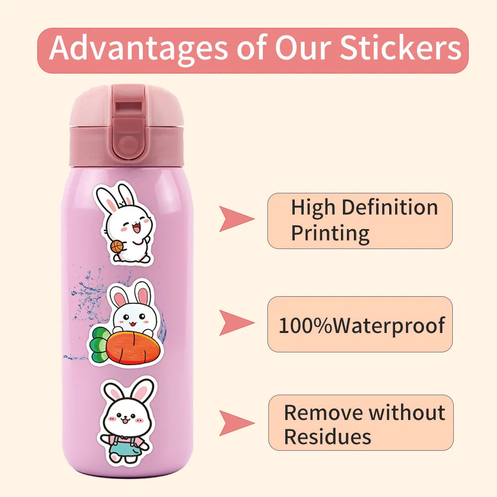 60/120PCS Cute Animal Series Rabbit Graffiti Stickers Luggage Water Cup Scooter Stickers
