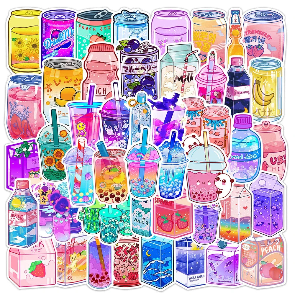 10/30/50PCS INS Cute Drink Aesthetic Stickers Cartoon Decal Scrapbook Laptop Phone Luggage Diary Car Decoration Sticker Kid Toy