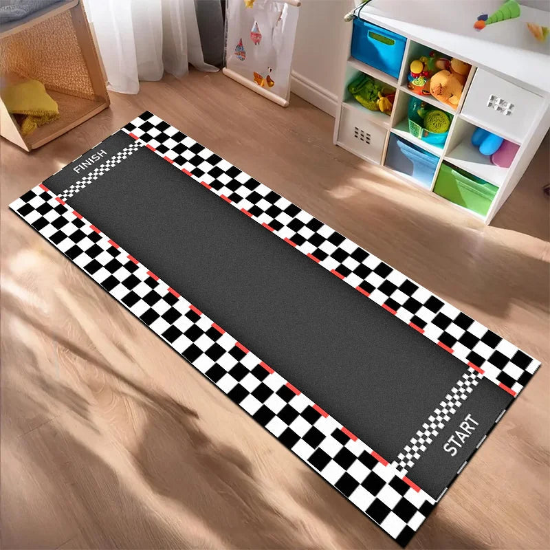 VIKAMA Track Design Carpet Durable Non-Slip Home Decor for Living Room, Bedroom, Kitchen, Hallway - Durable Polyester Fibre Mat