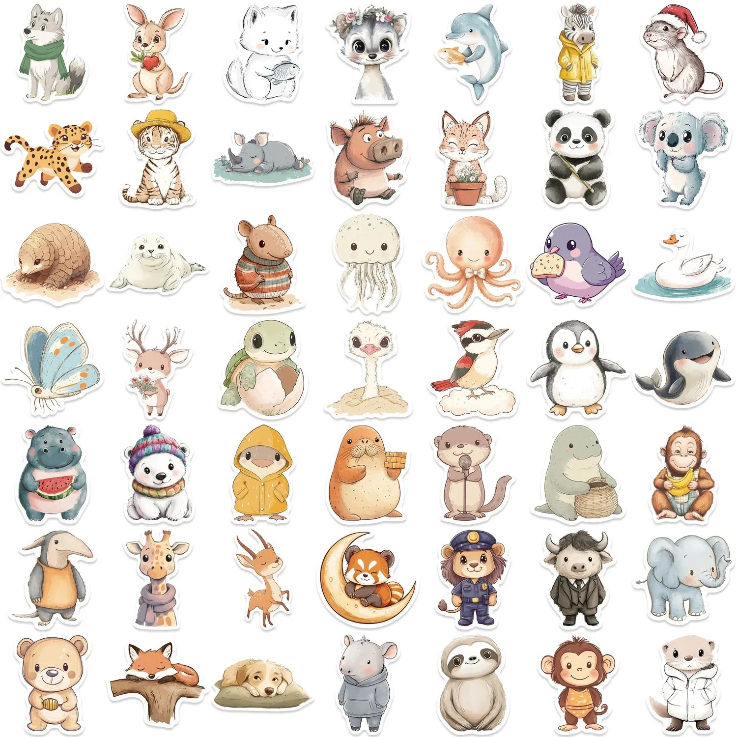50/100PCS Cartoon Healing Animal Graffiti Stationery Notebook Stickers Decorative Guitar Luggage DIY Waterproof Stickers