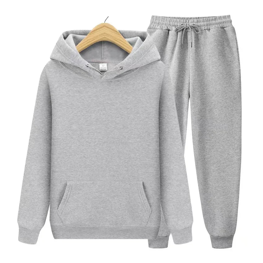 2025 New Men's Autumn/Winter Collection Solid Color Hoodie+Pants Two Piece Fashion Casual Sports Set Size s-3XL