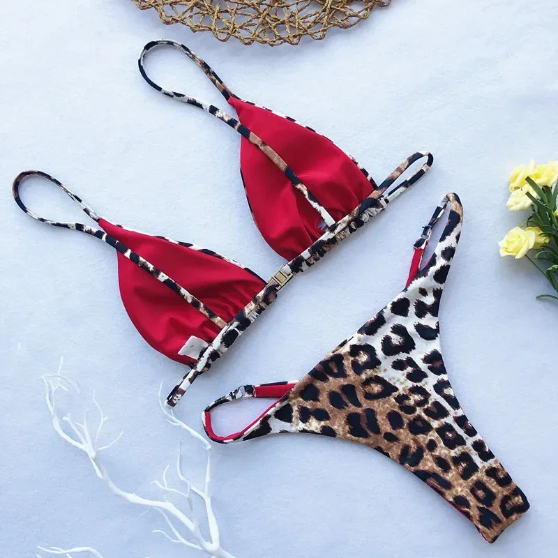 High Cut Micro Bikini Women Leopard Bandage Push Up Swimsuit Sexy Bathing Suit Padded Thong Swimwear Biquini Trajes De Baño 2026