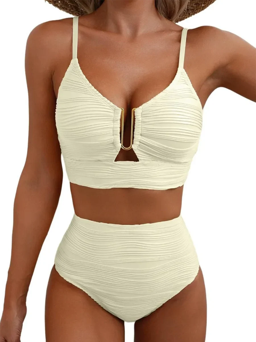U-wire Bikinis 2026 Women High Waist Swimwear Solid Swimsuit Female Beachwear Summer Bathers Bathing Swimming Swim Suit XL