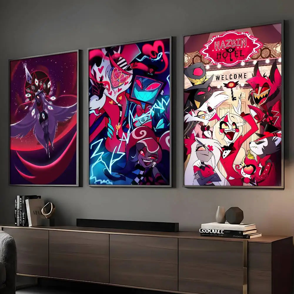 Cartoon H-Hazbin H-Hotel Plot Comedy Poster Sticky Wall Art Printing Waterproof Home Living Bed Room Bar Aesthetic Decor