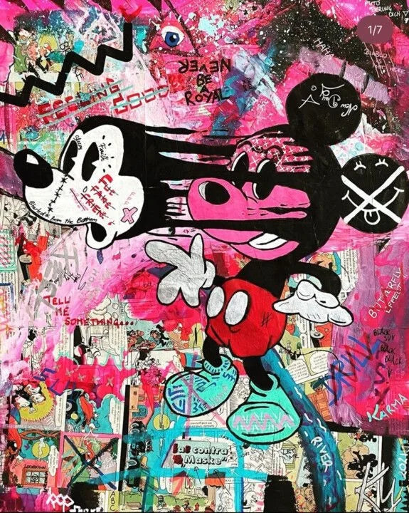 Mickey Mouse Minnie Street Graffiti Canvas Painting Prints Poster Creative Modern Wall Art Pictures Living Room Home Decor