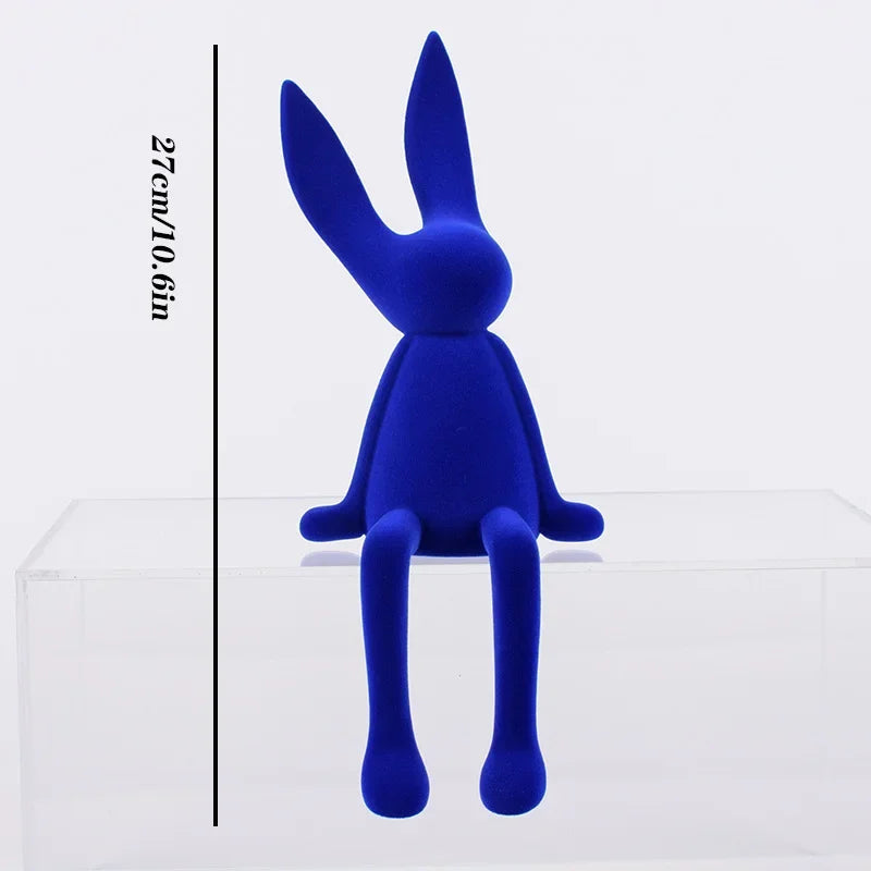 Resin Flocked Rabbit Statue Animal Sculpture Handmade Bunny Decor Cute Easter Gift Figurine Elegant Tabletop Ornament