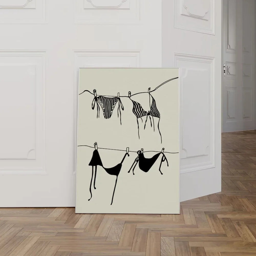 Modern Trendy Beige Girly Bikini Hanging Coquette Wall Art Prints Canvas Painting Poster Picture For Living Room Home Decor