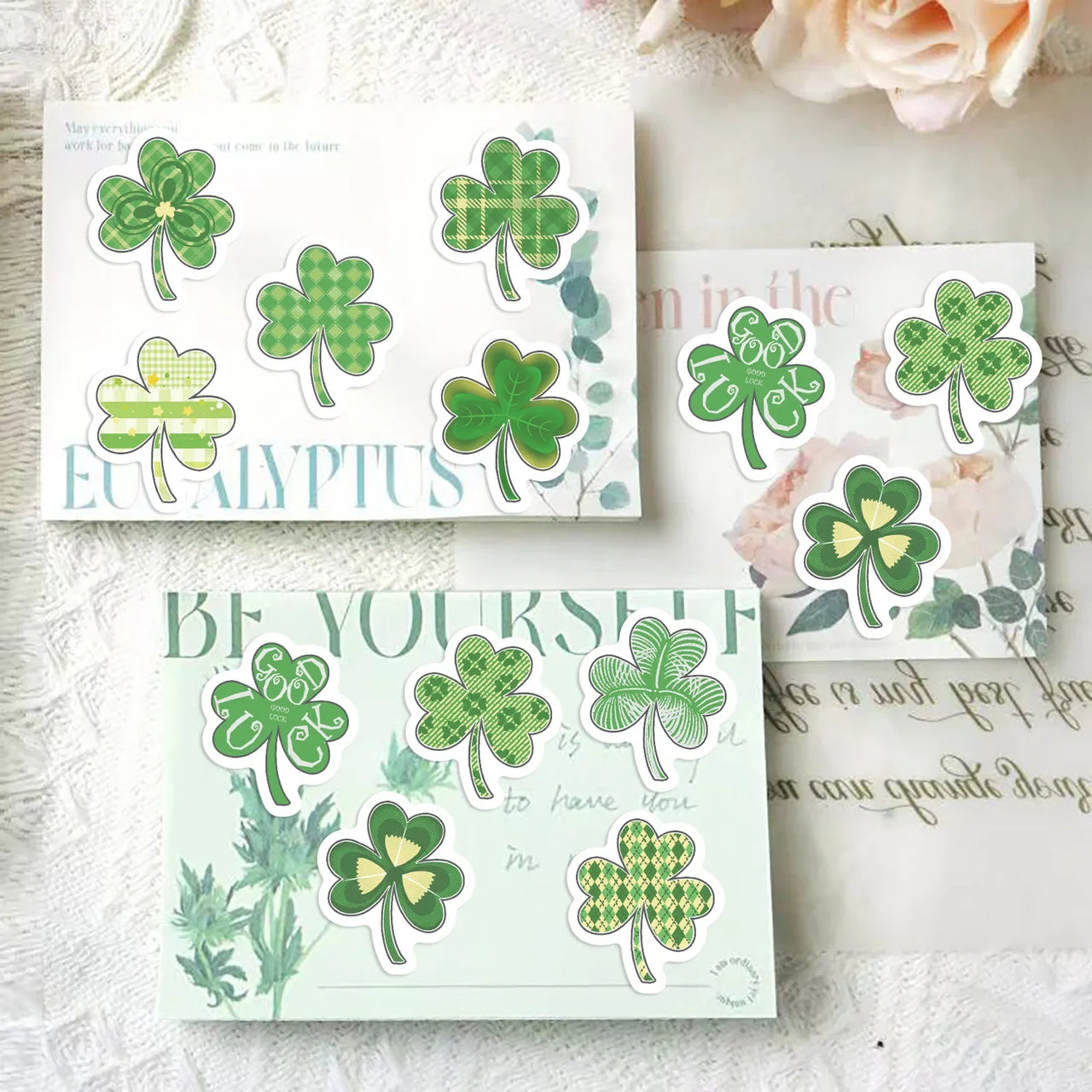 500PCS Green Roll Stickers Cartoon Clover Decorative Notebook Stationery Reward Waterproof Stickers