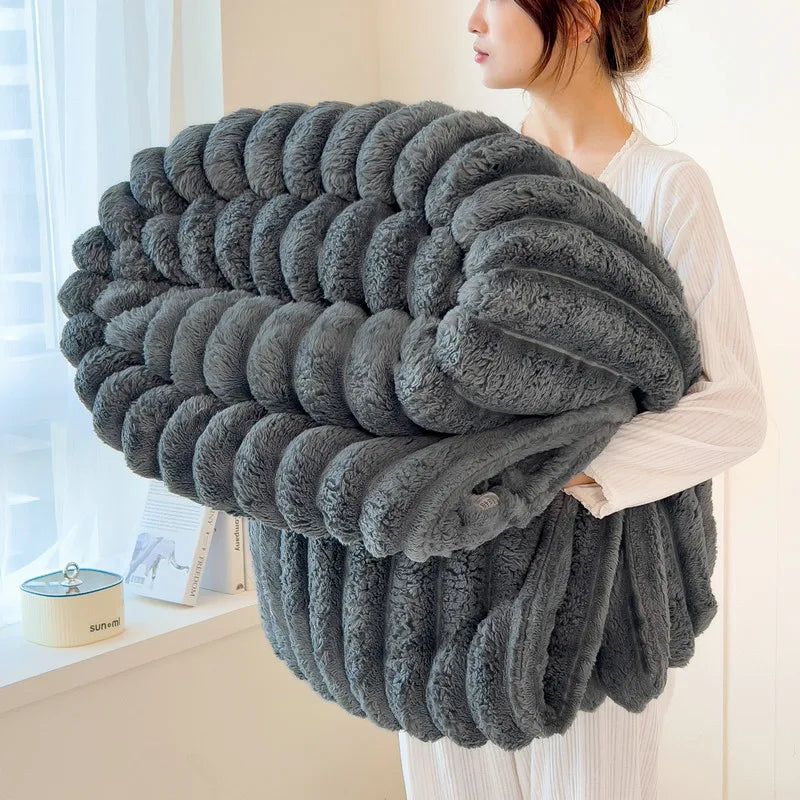 Solid Color Thickened Wide Striped Multifunctional Blanket, Can Be Used As Bed Sheet Cover Blanket, Nap Blanket, Pet Blanket