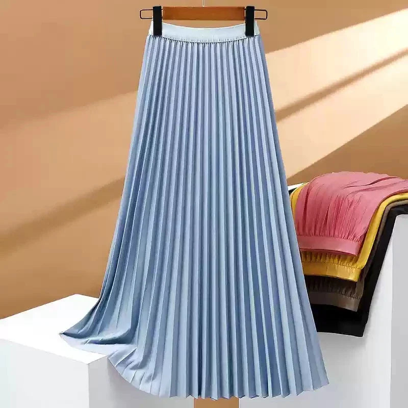 2026 Elegant High Waist Pleated Skirt for Women Mid-long Midi Skirt Female High Quality Black Saia