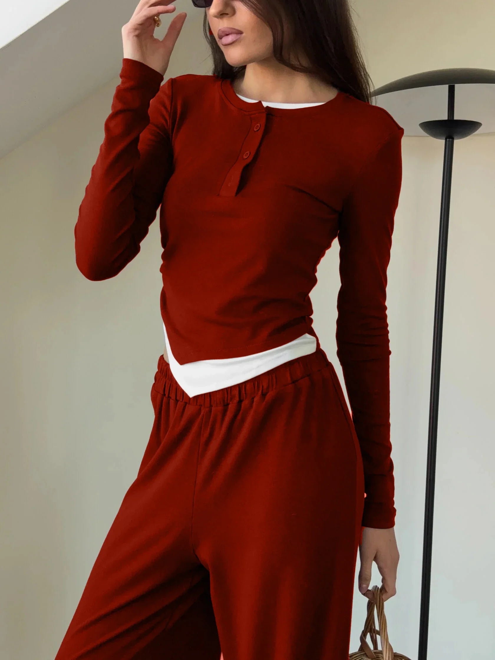 Hirsionsan Modal Soft Loose Sets Women 2026 Casual Two Pieces Long Sleeve T Shirts and High Waist Dresses Outfits Tracksuit
