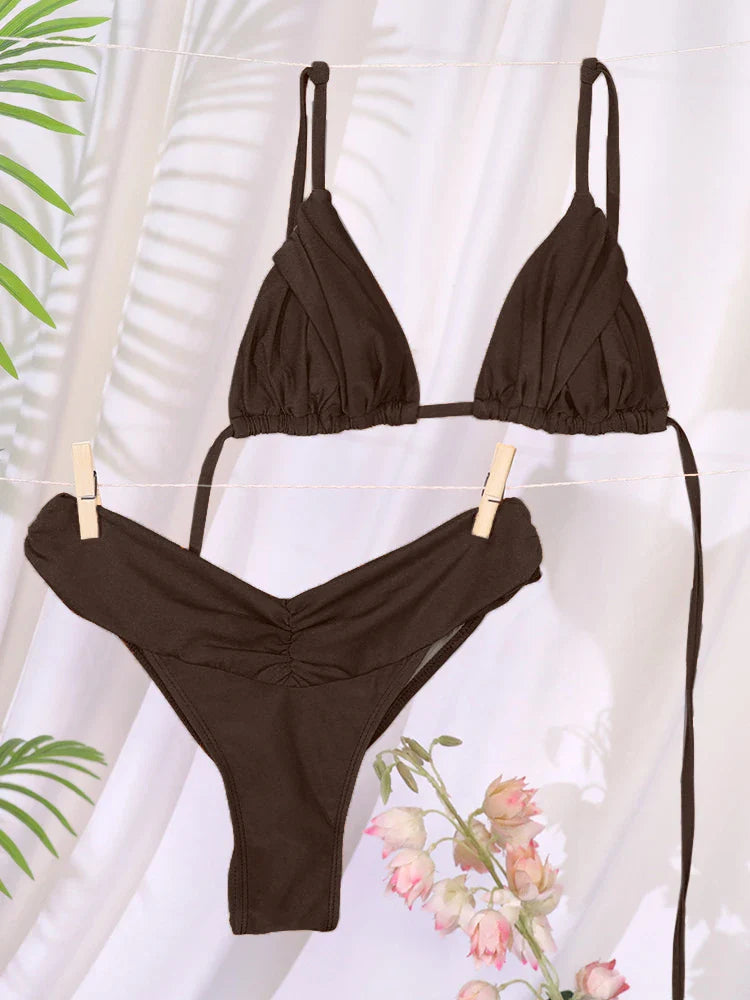 Sexy Folds Bikini Set Solid Micro Bikinis Women Swimsuit Female Triangle Swimwear Beach Wear Bathing Suit