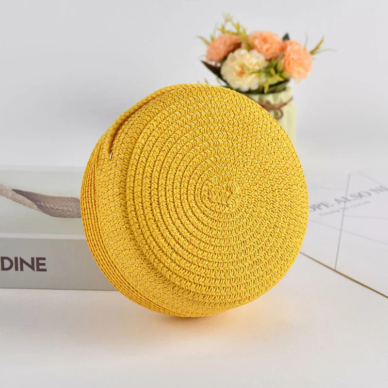 Summer Round Straw Bag For Women Woven Handmade Shoulder Bag New Travel Rattan Beach Bag Casual Style Crossbody Bag Handbag Purs