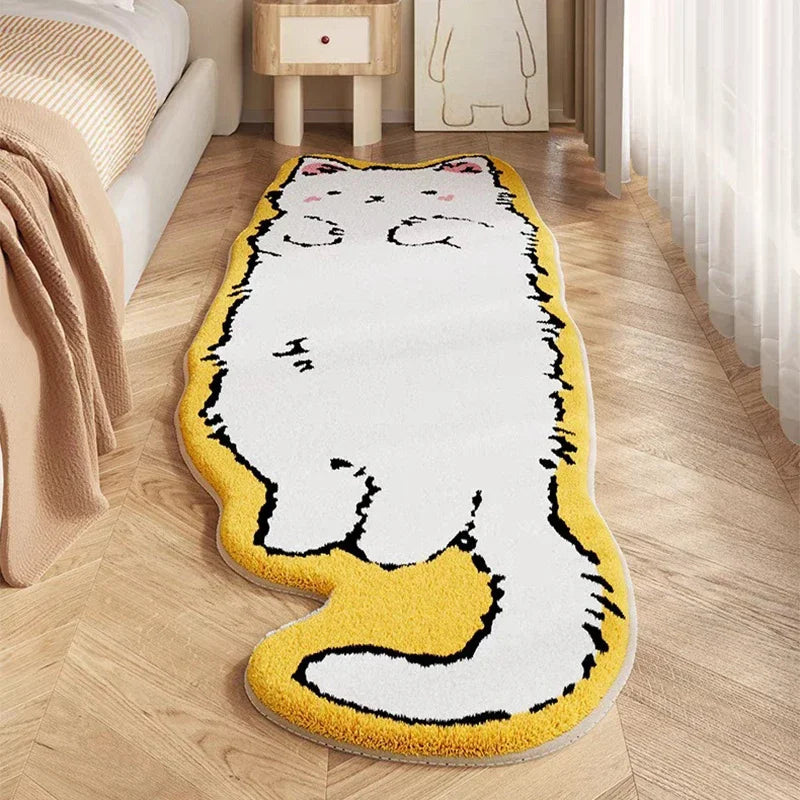 VIKAMA Cartoon Cat Rug - Warm Fuzzy Floor Mat for Living Room, Bedroom, Bedside, Children's Room - Comfortable Home Decor