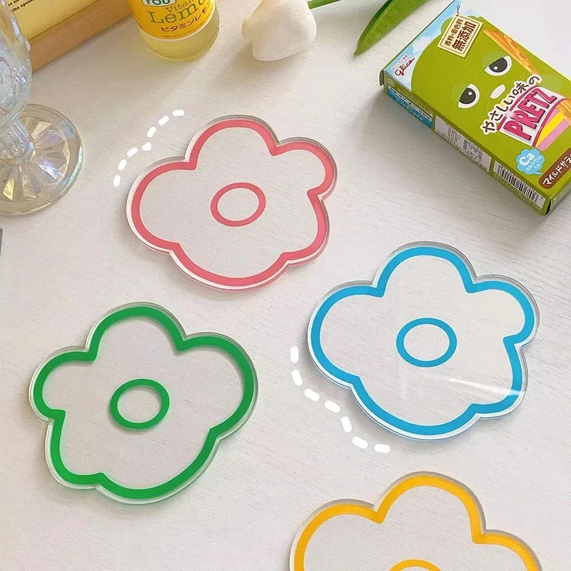 Flower Coasters Acrylic Waterproof Heat Insulation Anti Slip Coffee Cup Mats Cute Flowers Pads Kitchen Tableware Pad Decoration