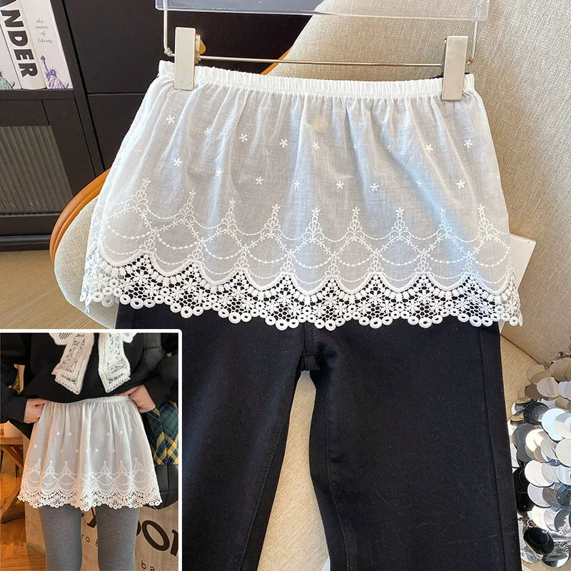 Solid Harajuku White Beige Mesh Lace Skirt Y2k Korean Girl Stacked Skirt Chic Apron Wrap Skirt Lace Up Matching Pants Streetwear