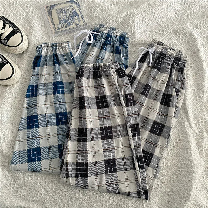 Pants Women New Bunch of Feet Fashion Loose Black Plaid Summer Harajuku Students Streetwear Harem Long Trousers Womens Chic