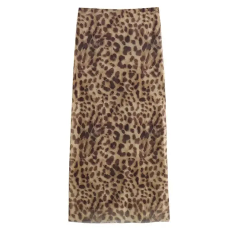 Women Leopard Tulle Midi Skirt Summer Fashion High Waist Elasticated Waistband Long Skirts Streetwear