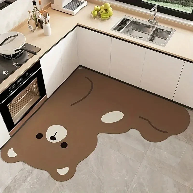 VIKAMA Cartoon Panda Kitchen Rug, Absorbent Non-Slip Irregular L-Shaped Floor Mat, Kitchen Mat, Bathroom Foot Mat Home Decor