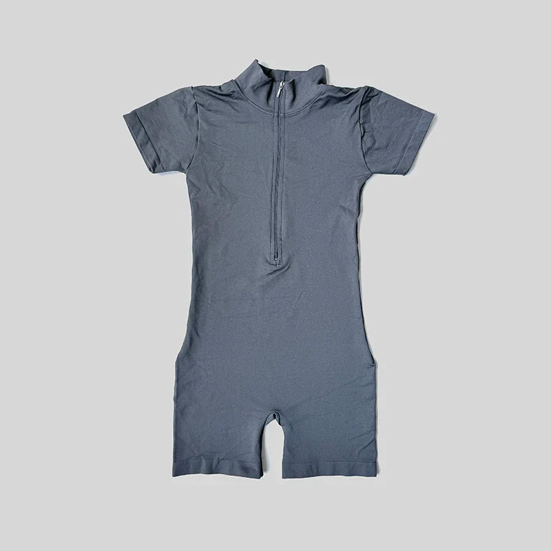 Summer Short Sleeve Zipper Jumpsuit Sports Wear Gym Fitness Sports Bodysuits Women Running Fashion Workout Clothes