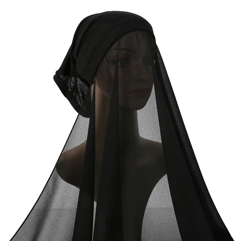 New Plain Instant Hijab Bubble Chiffon With Modal Tube Cap Set Muslim Woman Hijab Innerscarf Casual Long Scarf Islamic Turban