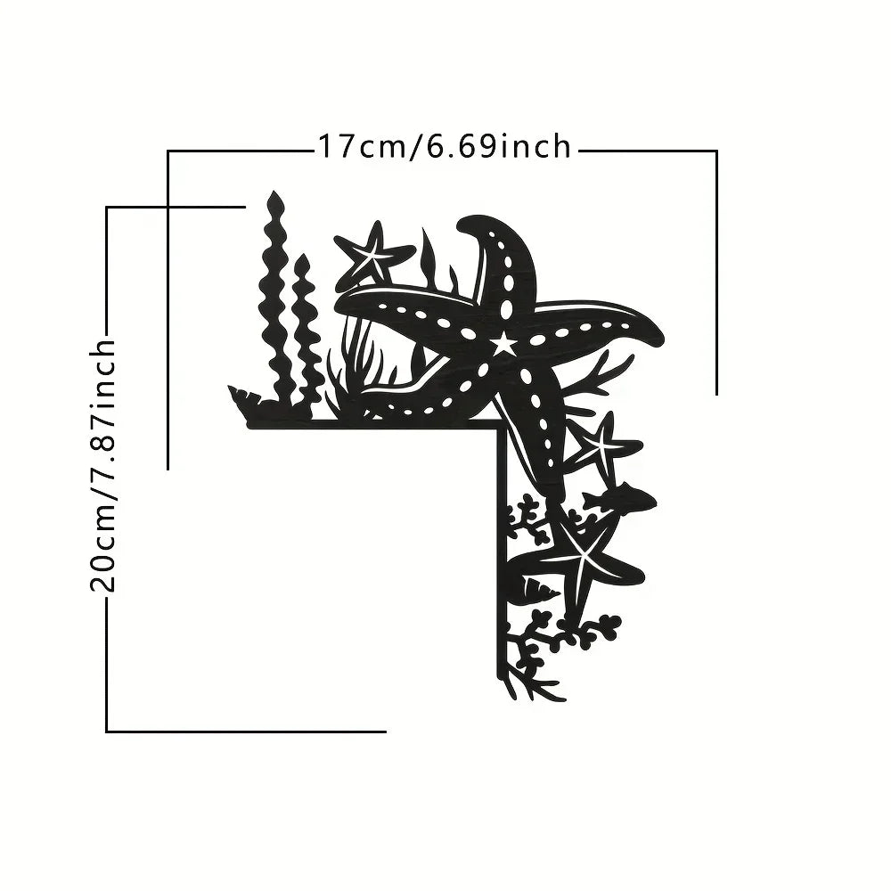 Black Metal Marine Animal Door Frame Decor - Turtle, Dolphin, Octopus, Seahorse & Starfish Patterns, Nautical Coastal Wall Art