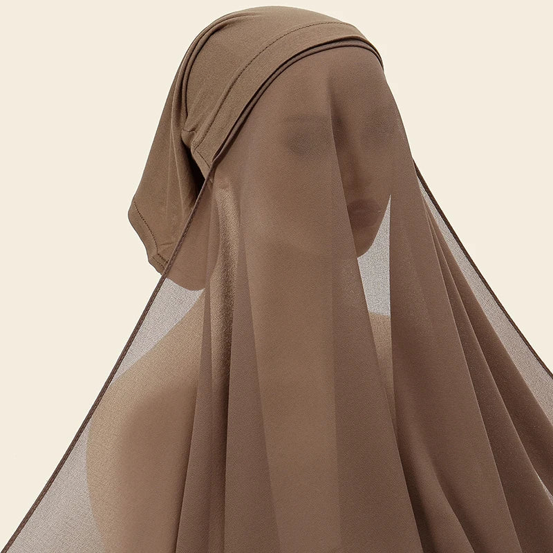 New Plain Instant Hijab Bubble Chiffon With Modal Tube Cap Set Muslim Woman Hijab Innerscarf Casual Long Scarf Islamic Turban
