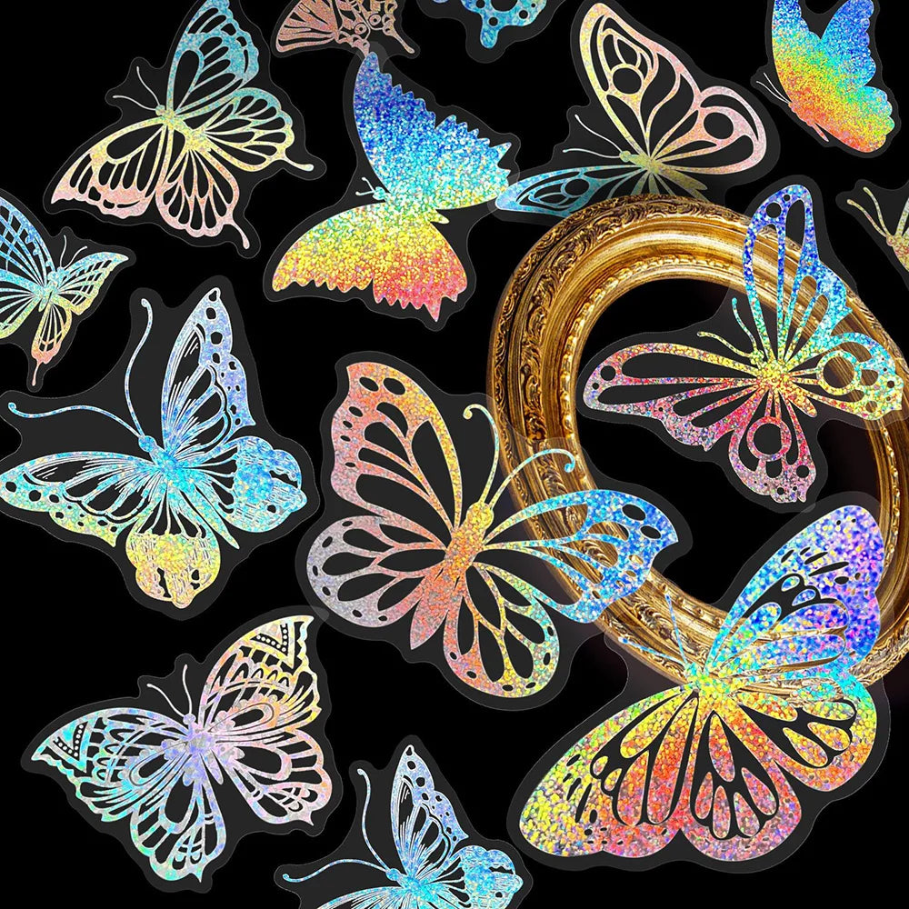 100pcs Cute Cartoon Anime Laser Holographic Stickers Aesthetic Butterfly Decal Scrapbook Laptop Phone Car Funny Sticker for Girl