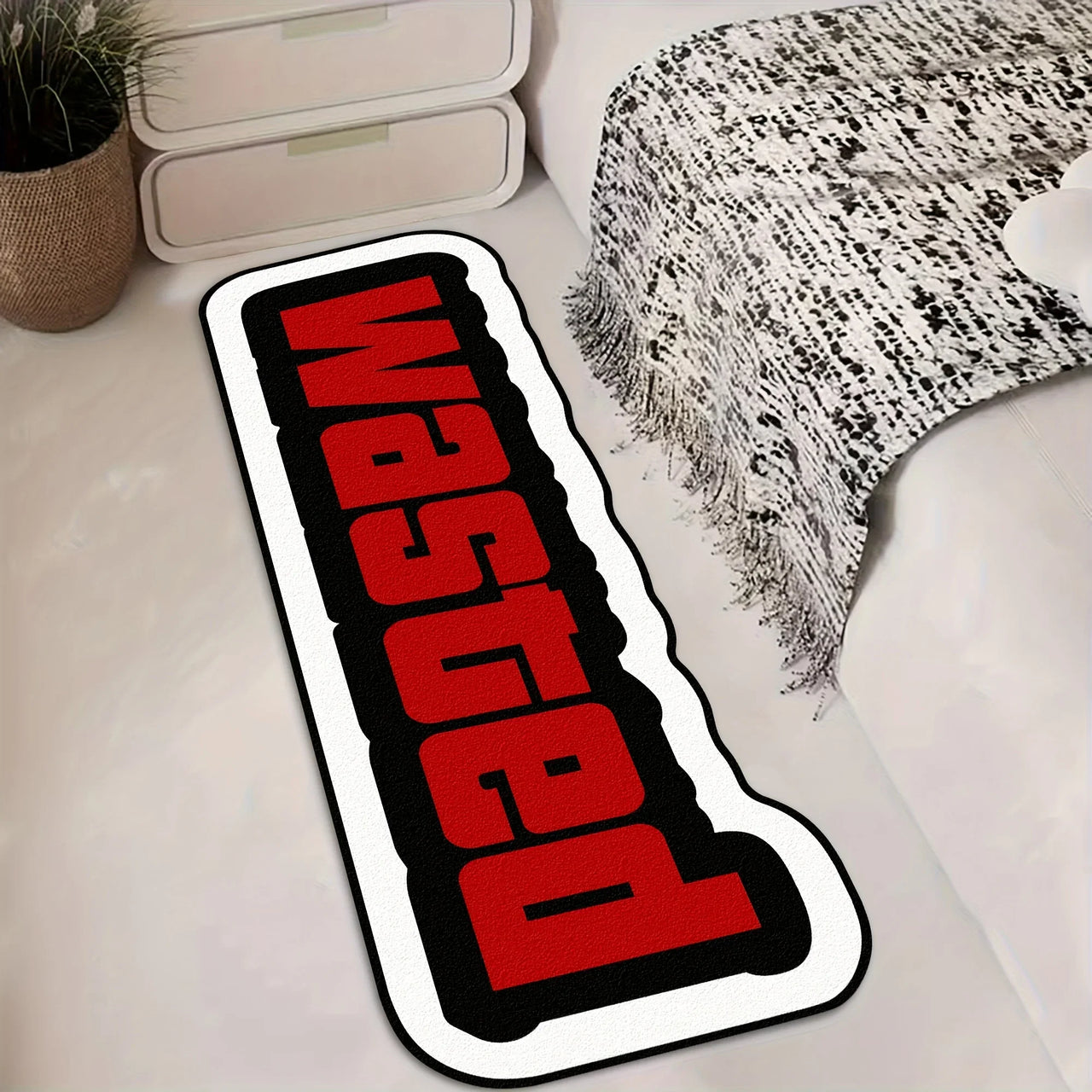 VIKAMA Red Letter Print Long Rug, Soft And Fluffy Bedroom Bedside Rug, Room Game Accessory Decorative Pad, Home Decoration