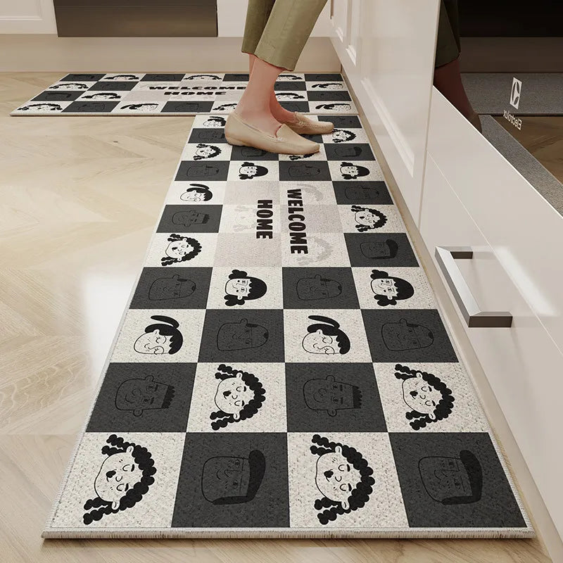 VIKAMA 1/2PC Cartoon Easy To Manage Kitchen Floor Mat Home Long Crystal Velvet Carpet Dirt Resistant and Non-Slip Floor Mat