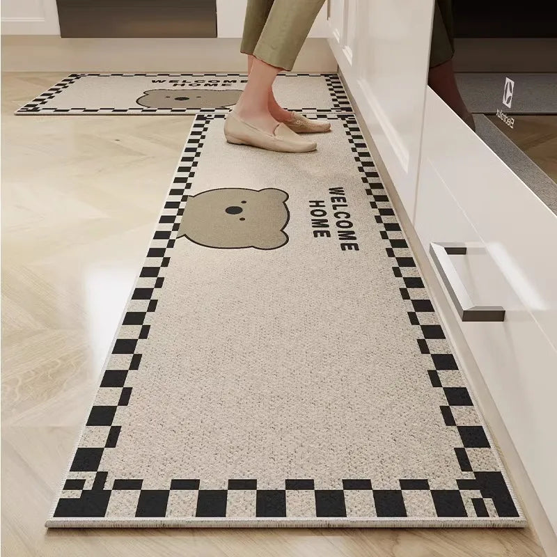 VIKAMA 1/2PC Cartoon Easy To Manage Kitchen Floor Mat Home Long Crystal Velvet Carpet Dirt Resistant and Non-Slip Floor Mat