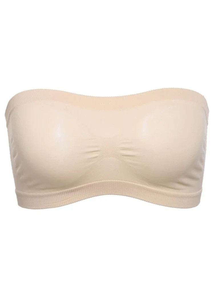 Lady's Sexy Strapless Crop Top Bra Bandeau Boob Tube Brassiere Summer Breathable Mesh Invisible Strapless without Chest Pad Wrap