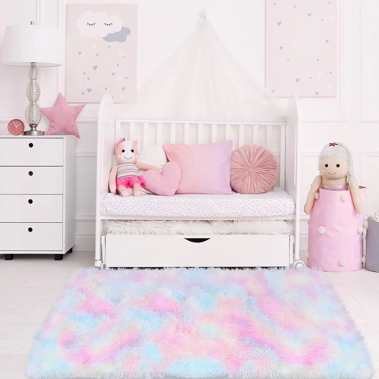 VIKAMA Tie-dye Plush Carpet 40x60cm Home Soft Area Rug Girls Bedroom Bed Blanket Children's Room Decoration Non-Slip Floor Mat