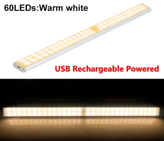 LED Under Cabinet Night Light Motion Sensor Closet Light Kitchen Bedroom Lighting Wall Lamp With Magnetic Strip USB Rechargeable