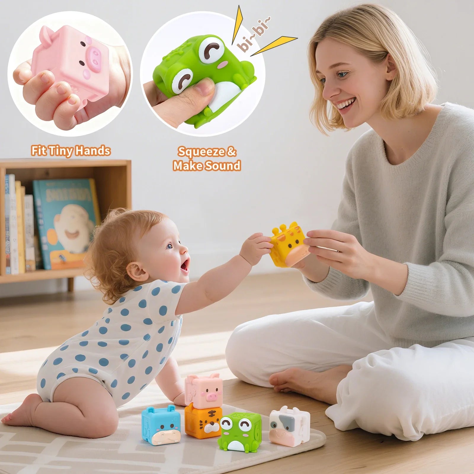Baby Soft Silicone Building Blocks Toys 3D Cube Animal Stacking Toys Toddler Early Educational Sensory Montessori Toys Bath Toys