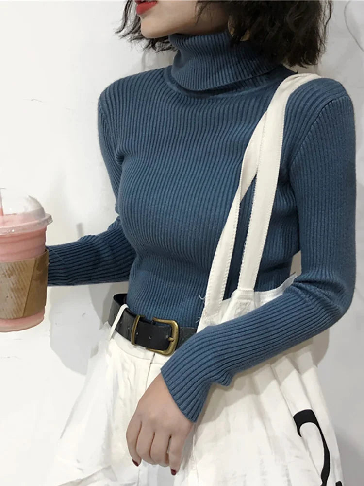 Turtleneck Sweater Womens 2026 Autumn Winter Tops Korean Slim Women Pullover Jumper Knitted Sweater Pull Femme Hiver Truien