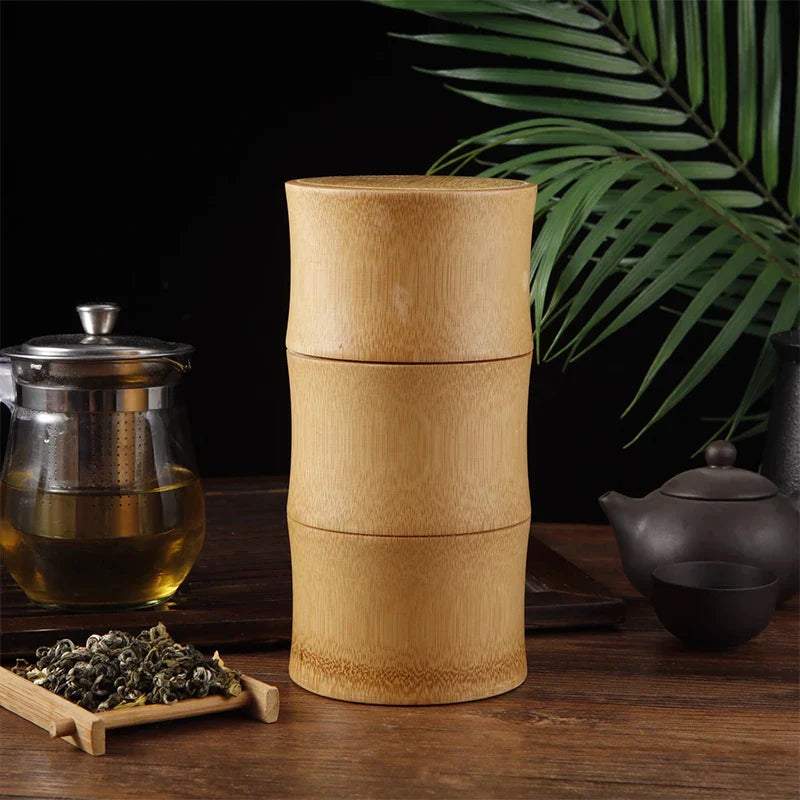 Natural Bamboo Tea Canister Food Storage Box Nut Spice Storage Box Tea Canister Eco-friendly Organizer Jar Kitchen Containers