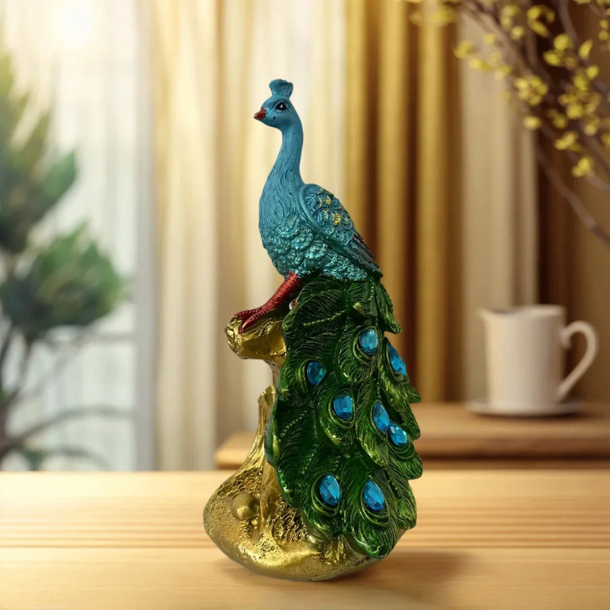 1 Piece of Artistic Peacock Resin Craft Sculpture Ornament, Feng Shui Home Decoration, Luxurious Decoration for Living Room, Foyer, and Wine Cabinet