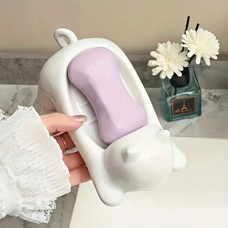 Cute Cartoon Cat Soap Dish with Drainage Plastic Holder for Bathroom Ideal for Soap and Sponges Storage Soap Holde Decorative