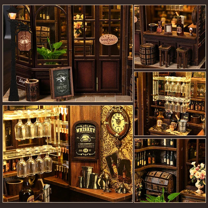 New Corner Bistro Miniature DIY Book Nook - 3D Wooden Puzzle Craft Kit, Christmas & Black Friday Micro Scene Model Gift