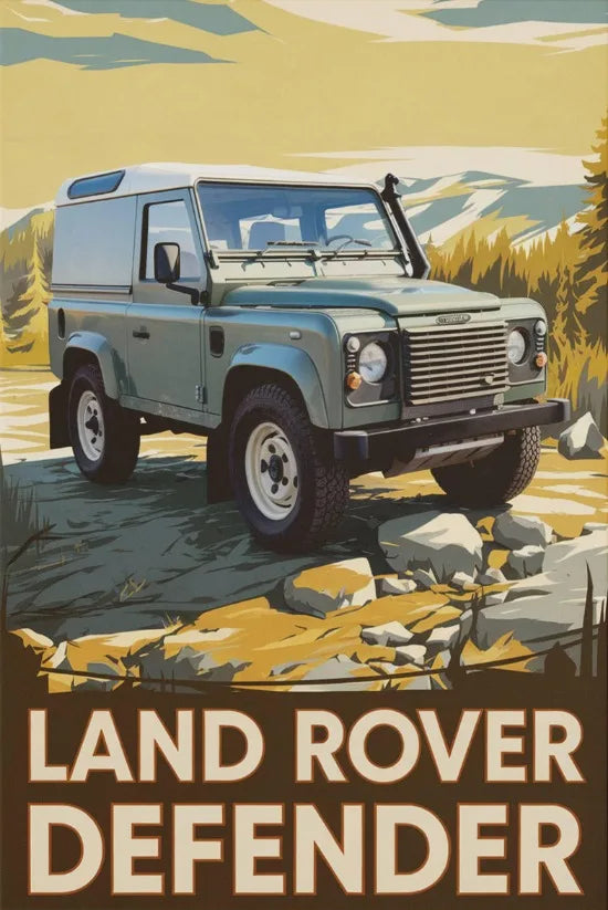 L-and-R-over Defender 90 Offroad Poster Classic Retro Automotive Poster Canvas Prints Classic Off-road Vehicle Aesthetic Print