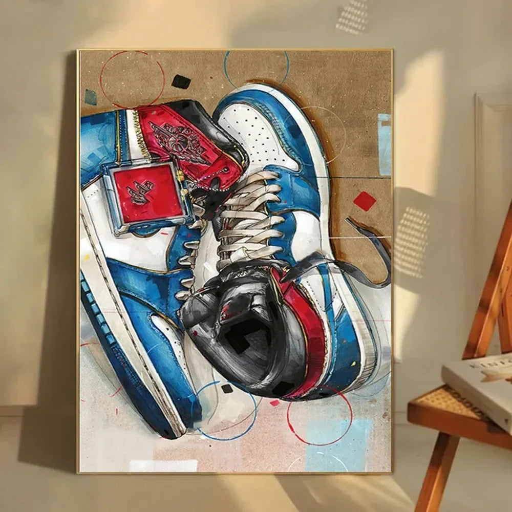 Classic Abstract Wall Art, Graffiti Popular Fashion Sneakers, HD Canvas Print Poster, Home Living Room Bedroom Decoration