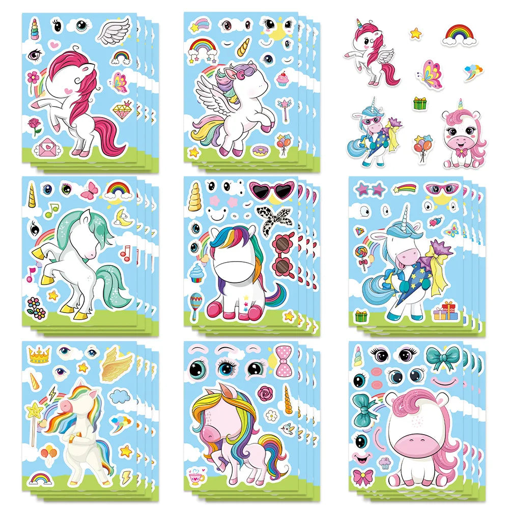 8/16/24PCS Cartoon Rainbow Unicorn DIY Collage Stickers Decorative Mobile Tablets Skateboards Waterproof Stationery Stickers