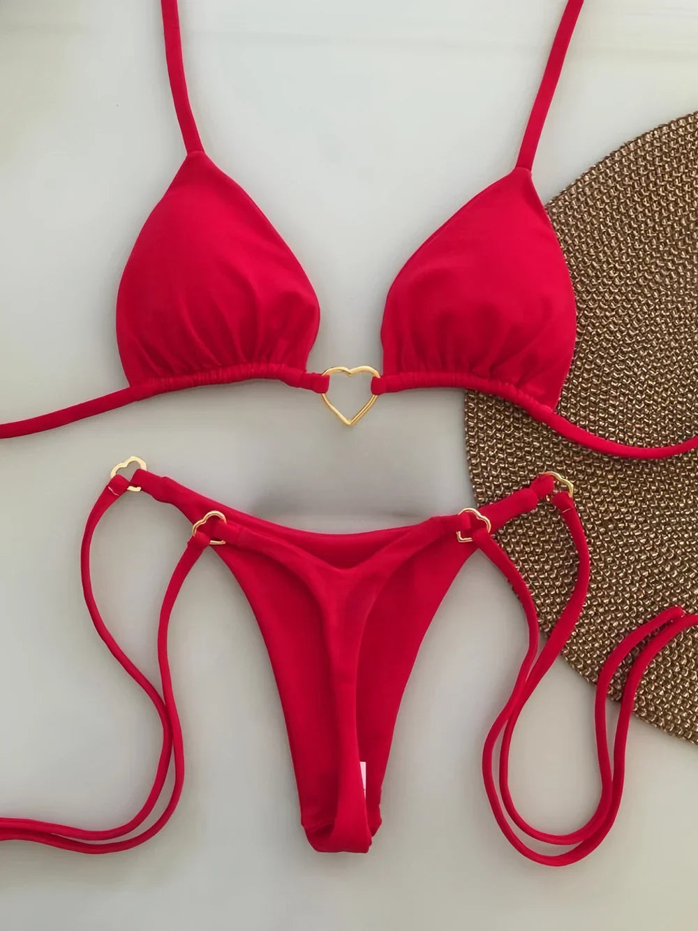 Sexy Halter Solid Color Low Waist Bikini Set Women's Swimsuit Two-piece Triangle Thong Swimwear Bathing Suit Brazilian Biquinis