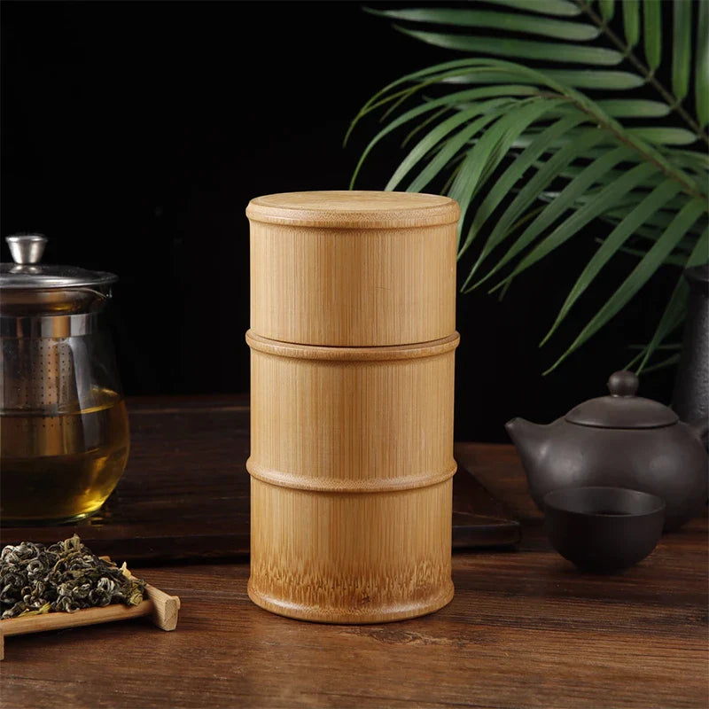 Natural Bamboo Tea Canister Food Storage Box Nut Spice Storage Box Tea Canister Eco-friendly Organizer Jar Kitchen Containers