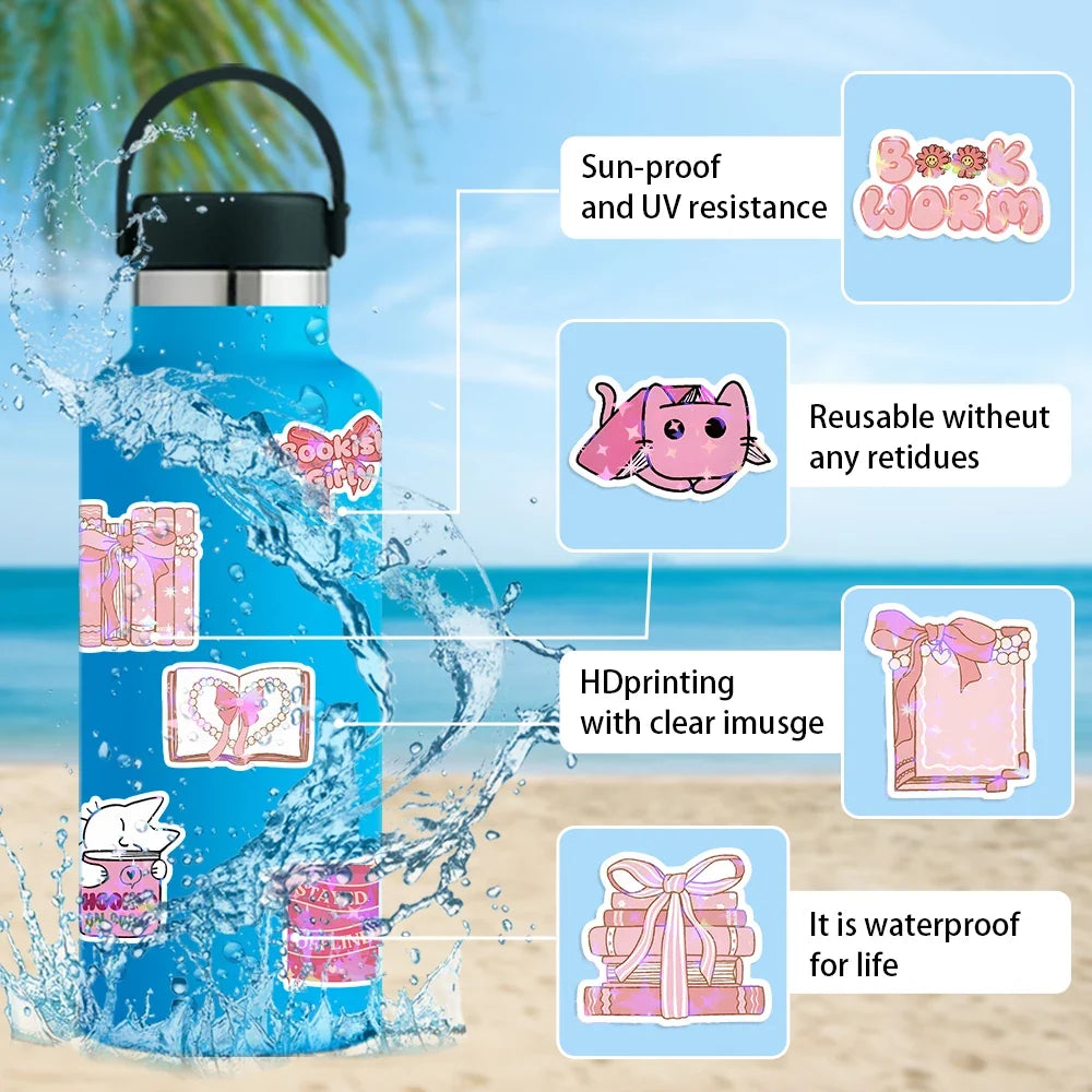 60/120 PCSPink Bookish Graffiti Stickers Pink Reading Decoration Notebook Luggage Stationery Stickers